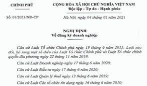 NGHỊ ĐỊNH SỐ: 01/2021/NĐ-CP VỀ ĐĂNG KÝ DOANH NGHIỆP